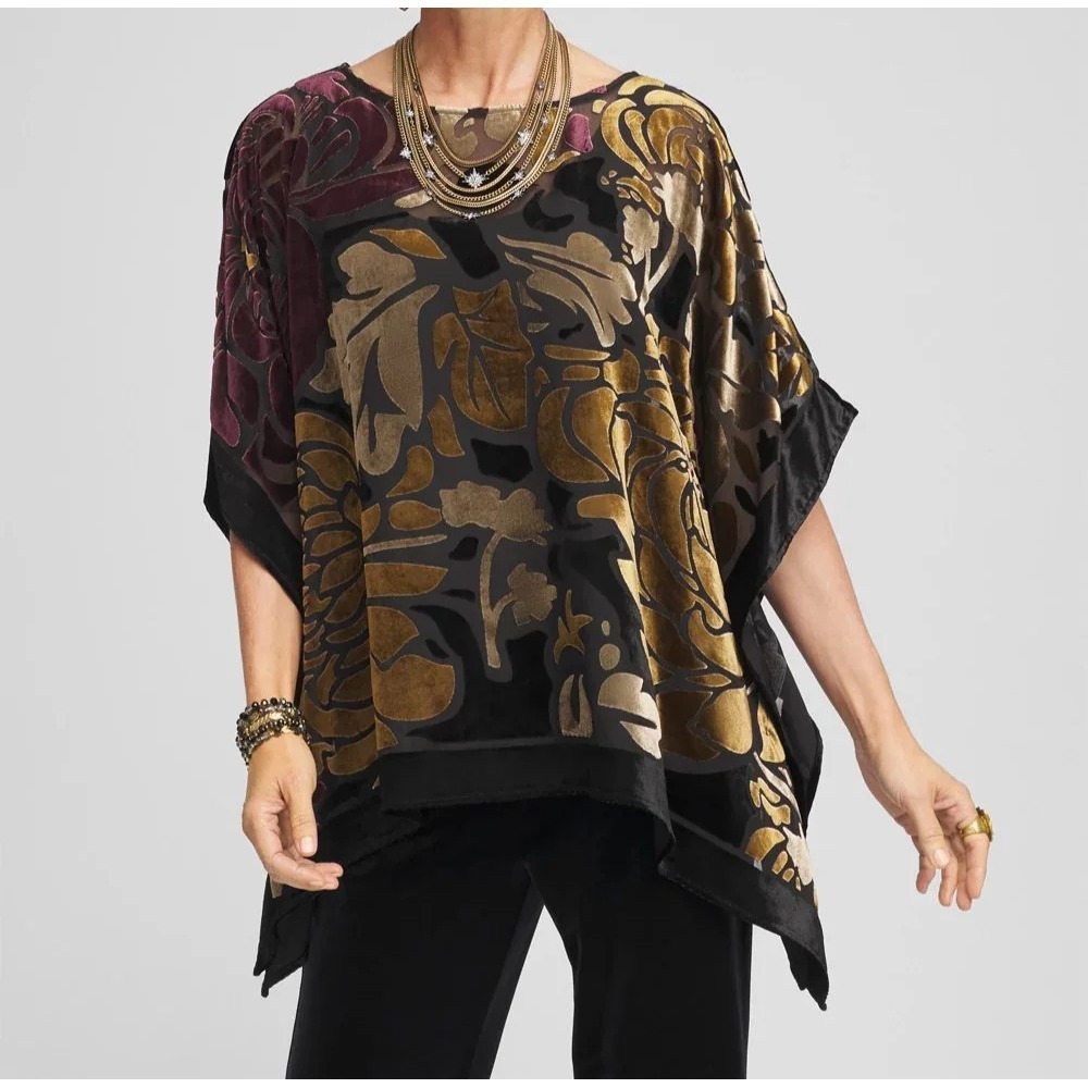 Chicos Womens Fairy Grunge Velvet Burnout Poncho Size S/M Whimsigoth Sheer Boho